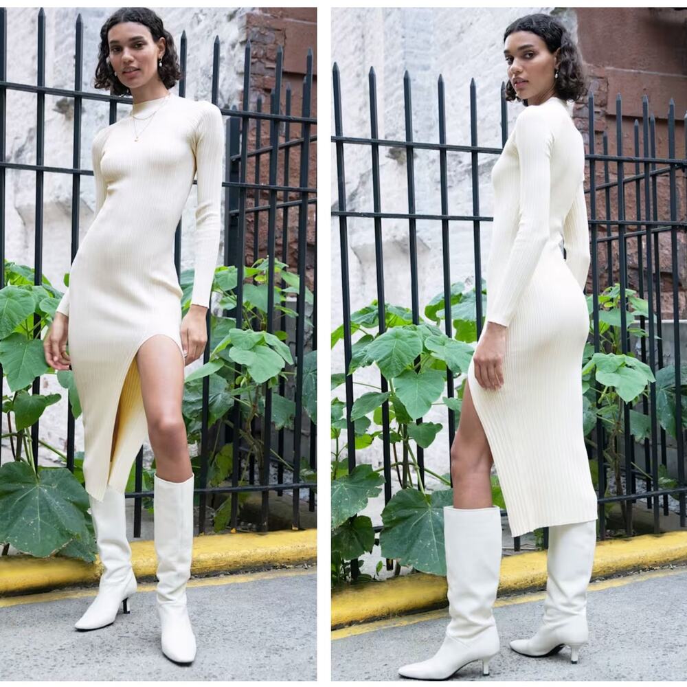 WILFRED x ARITZIA Alchemy Ribbed Sweater Midi Dress Ivory Sz S $118 {G37}